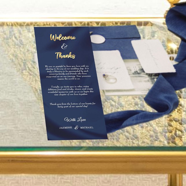 Modern Minimalist Navy Blue & Gold Welcome Thanks (Creator Uploaded)