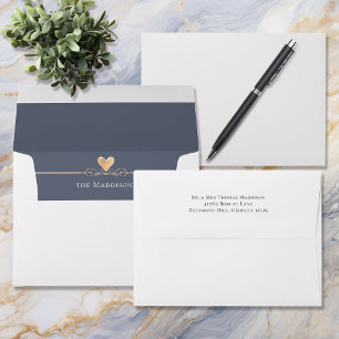 Modern Minimalist Navy Blue Heart Wedding Envelope
