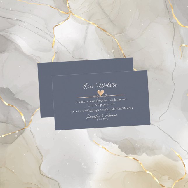 Modern Minimalist Navy Blue Heart Wedding Website Enclosure Card (Creator Uploaded)