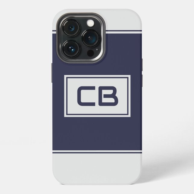 Modern Minimalist Navy Blue Monogram iPhone Case (Back)