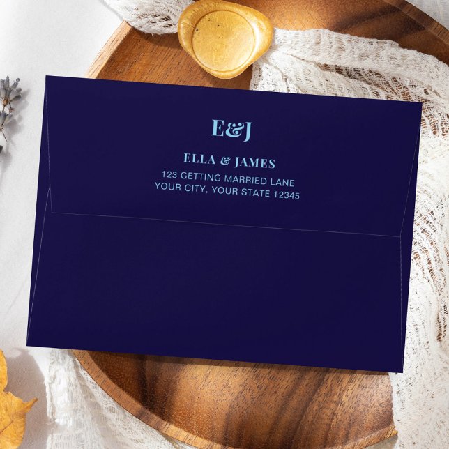 Modern Minimalist Navy Blue Monogram Wedding Envelope (Creator Uploaded)