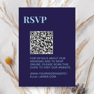 Modern Minimalist Navy Blue QR Code RSVP Enclosure Card