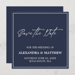 Modern Minimalist Navy Blue Save The Date