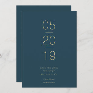 Modern Minimalist Navy Blue Save the Date Card
