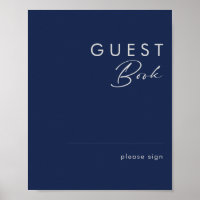 Modern Minimalist Navy Blue Silver Guest Book Sign
