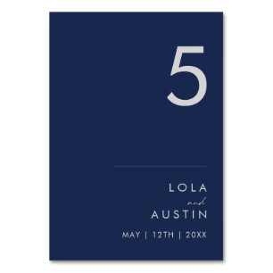 Modern Minimalist Navy Blue   Silver Table Number