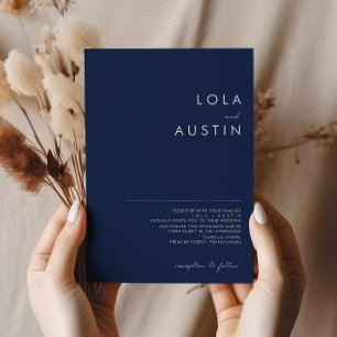 Modern Minimalist Navy Blue   Silver Wedding Invitation