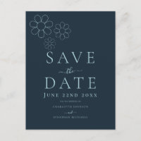 Modern Minimalist Navy Blue Simple Daisy Wedding