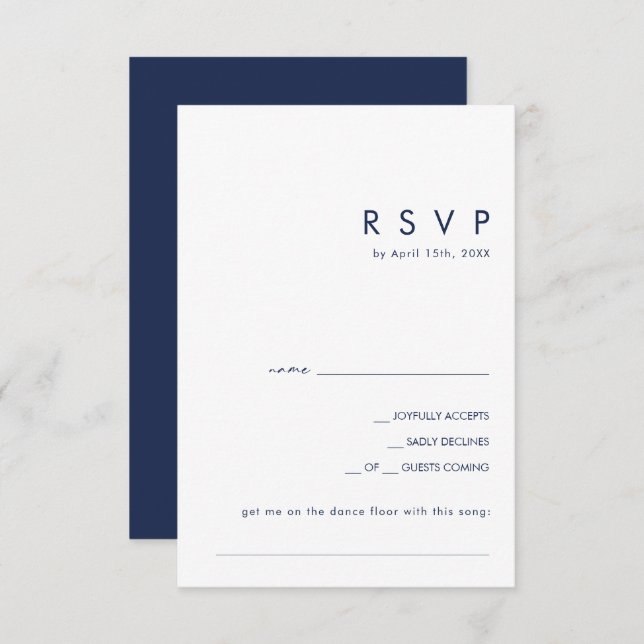 Modern Minimalist Navy Blue Song Request RSVP Card (Front/Back)