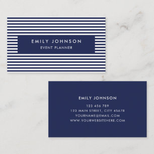 Modern Minimalist Navy Blue Stripes Business Card
