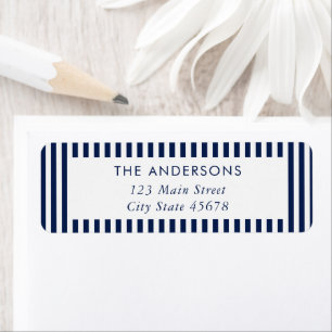 Modern Minimalist Navy Blue Stripes Return Address