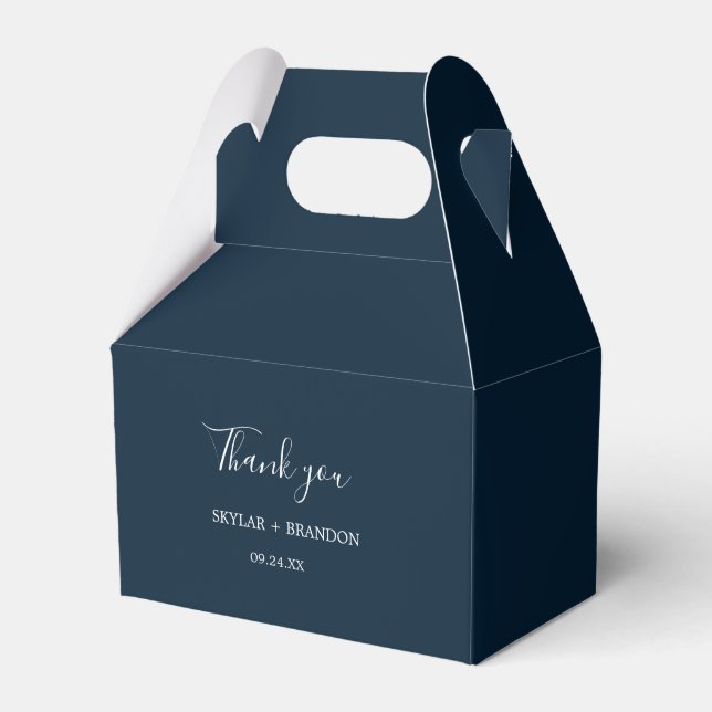 Modern Minimalist Navy Blue Thank You Favour Box (Front Side)