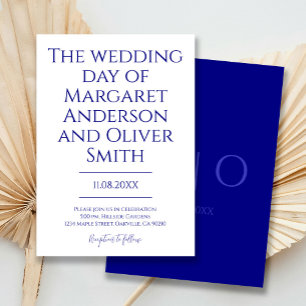 Modern Minimalist Navy Blue Trendy Wedding  Invitation