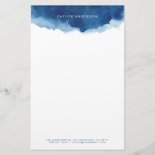 Modern Minimalist Navy Blue Watercolor Splash Stationery