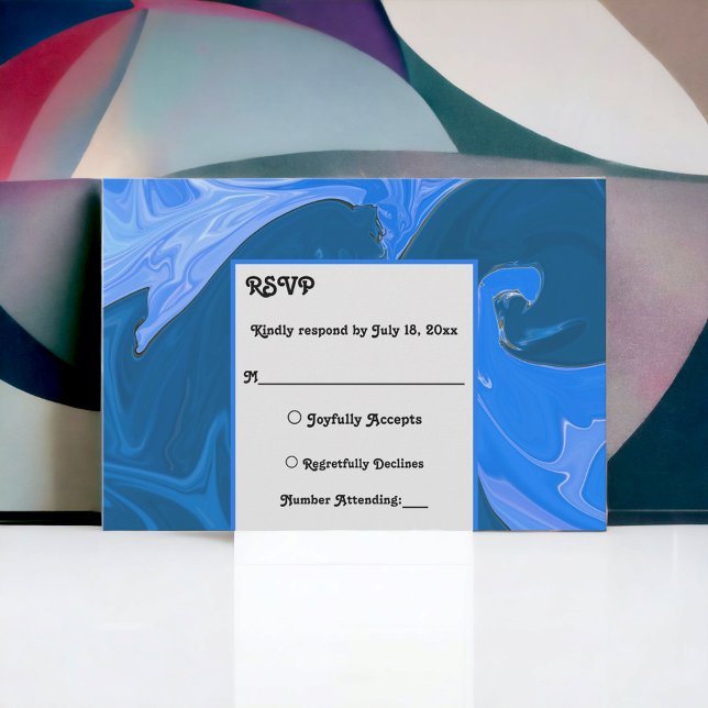 Modern Minimalist Navy Blue Waves Abstract Wedding RSVP Card (Creator Uploaded)