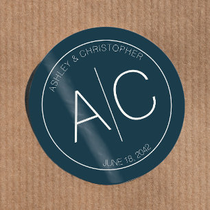 Modern Minimalist Navy Blue Wedding Classic Round Sticker