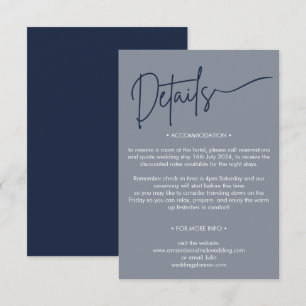 Modern Minimalist Navy Blue Wedding Details Enclosure Card