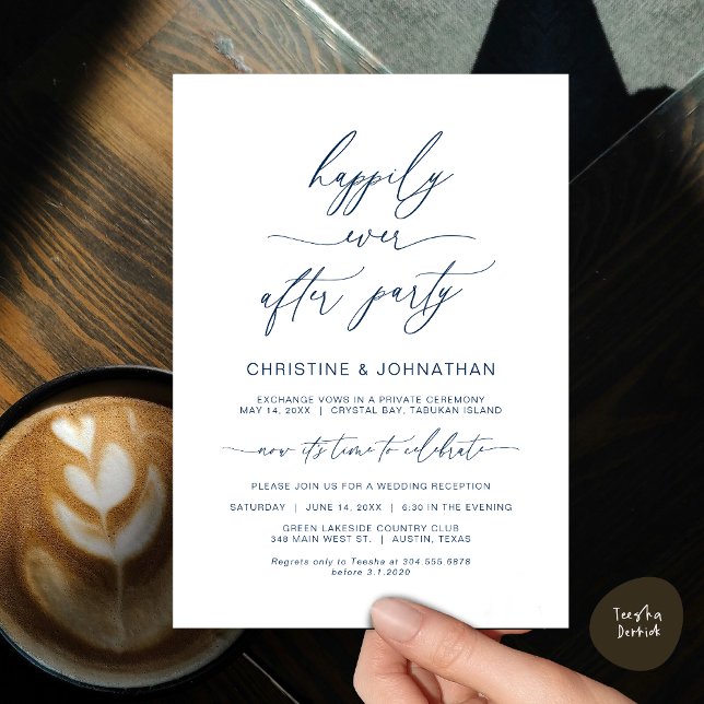 Modern Minimalist, Navy Blue, Wedding Elopement Invitation (Wedding Happily Ever After Party Dinner Brunch Elopement Invitation Card, PDF, Navy Blue)