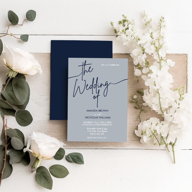 Modern Minimalist Navy Blue Wedding  Invitation (Creator Uploaded)