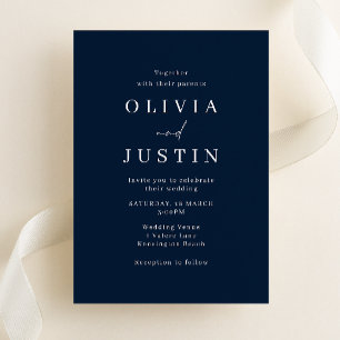 Modern Minimalist Navy Blue Wedding Invitation