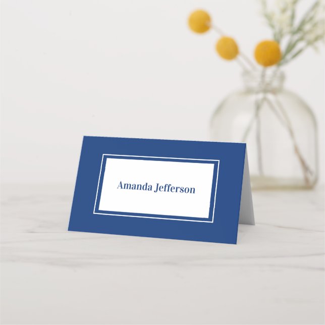 Modern Minimalist Navy Blue Wedding Place Card (Front)