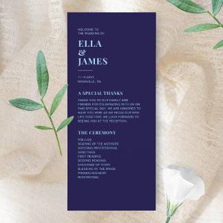 Modern Minimalist Navy Blue Wedding Program Programme