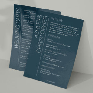 Modern Minimalist Navy Blue Wedding Programme