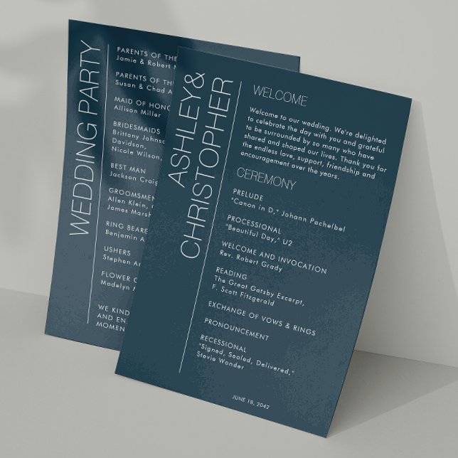 Modern Minimalist Navy Blue Wedding Programme (Creator Uploaded)