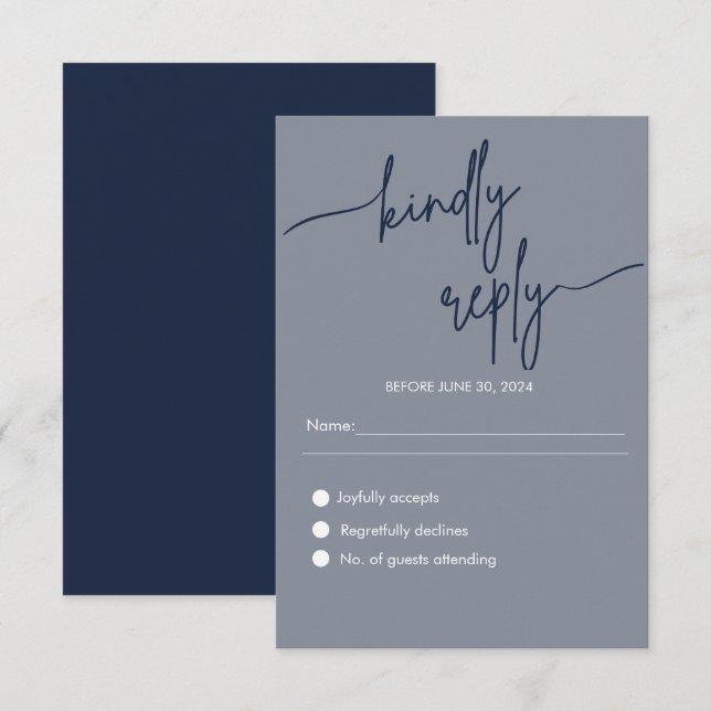 Modern Minimalist Navy Blue Wedding RSVP Enclosure Card (Front/Back)
