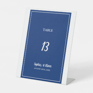 Modern Minimalist Navy Blue Wedding Table Number Pedestal Sign