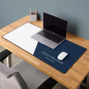 Modern Minimalist Navy Blue White Custom  Desk Mat