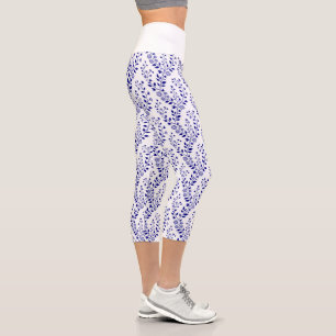 Modern Minimalist Navy Blue White Floral Capri Leggings