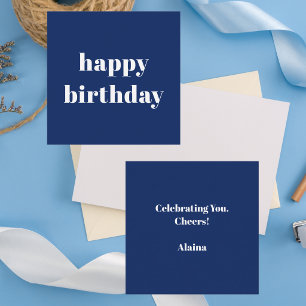 Modern Minimalist Navy Blue & White Happy Birthday Card