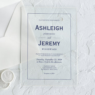 Modern Minimalist Navy Blue White Wedding Acrylic Invitations