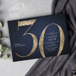 Modern minimalist navy gold glitter 30th birthday invitation<br><div class="desc">Modern minimalist 30th birthday party invitation features stylish faux gold glitter number 30 and your party details in classic serif font on navy blue background,  simple and elegant,  great surprise adult milestone birthday invitation.  
the background colour can be changed to any colour of your choice.</div>