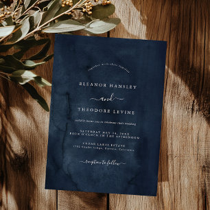 Modern Minimalist Navy Watercolor Wedding   Invitation