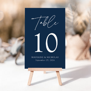 Modern Minimalist Navy Wedding Table Number