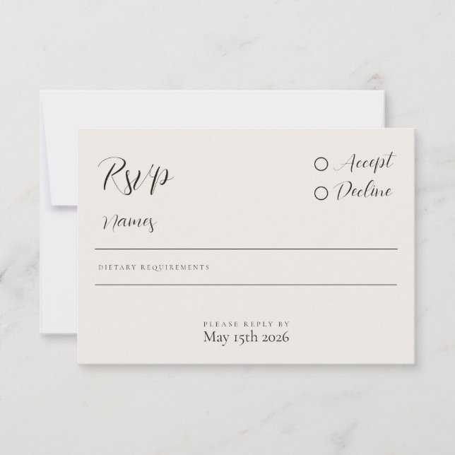 Modern Minimalist Neutral Calligraphy RSVP Card (Front)