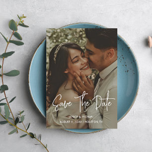 Modern Minimalist Neutral Couple Photo Wedding Save The Date