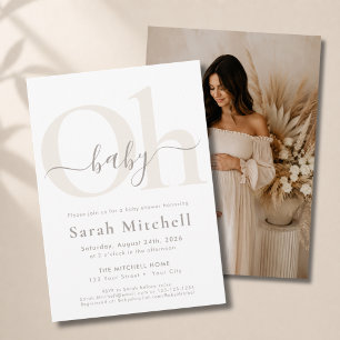 Modern Minimalist Neutral Oh Baby Shower Photo Invitation