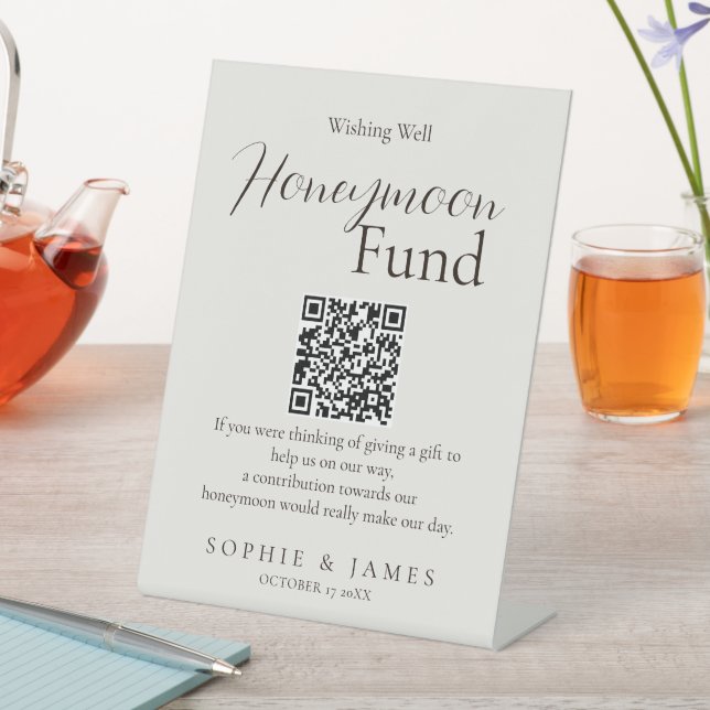 Modern Minimalist Neutral Wishing Well Wedding  Pedestal Sign (In SItu)