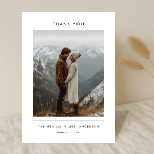 Modern Minimalist Newlywed Mountain Photo Wedding Thank You Card
