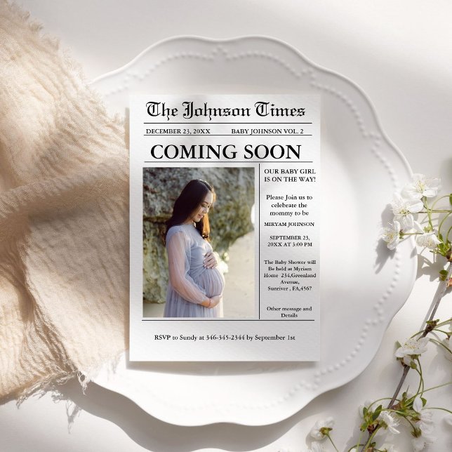 Modern Minimalist Newspaper Pregnancy announcement (Creator Uploaded)