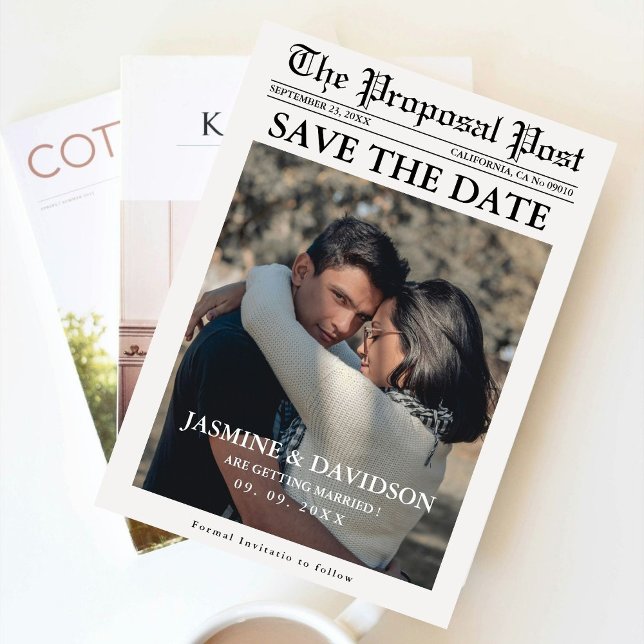 Modern Minimalist newspaper wedding save the date Invitation (Creator Uploaded)