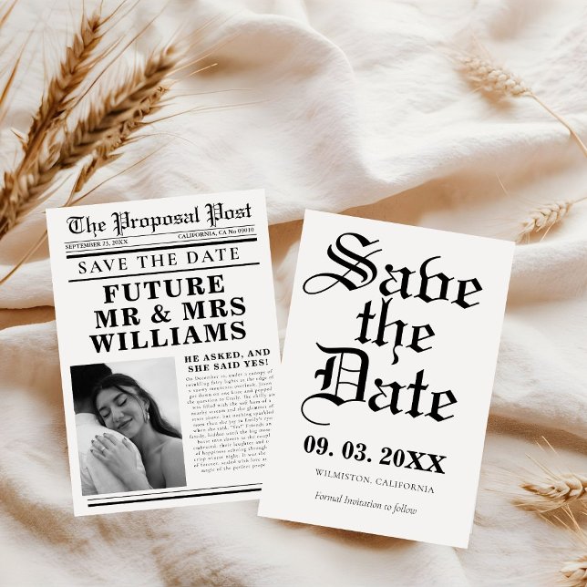 Modern Minimalist newspaper wedding save the date Invitation (Creator Uploaded)