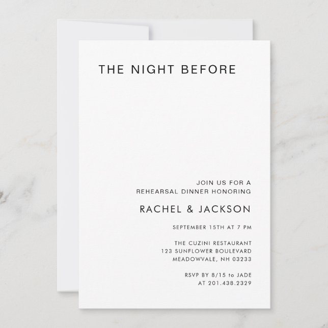 Modern Minimalist Night Before Rehearsal Dinner Invitation (Front)