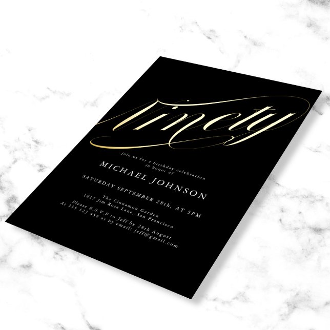 Modern Minimalist Ninety Black Gold 90th Birthday (Mockup view)