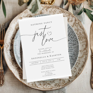 Modern minimalist Nothing Fancy Just Love wedding Invitation