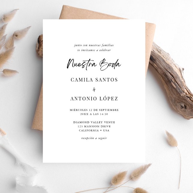 Modern Minimalist Nuestra Boda Spanish Wedding Invitation (Creator Uploaded)