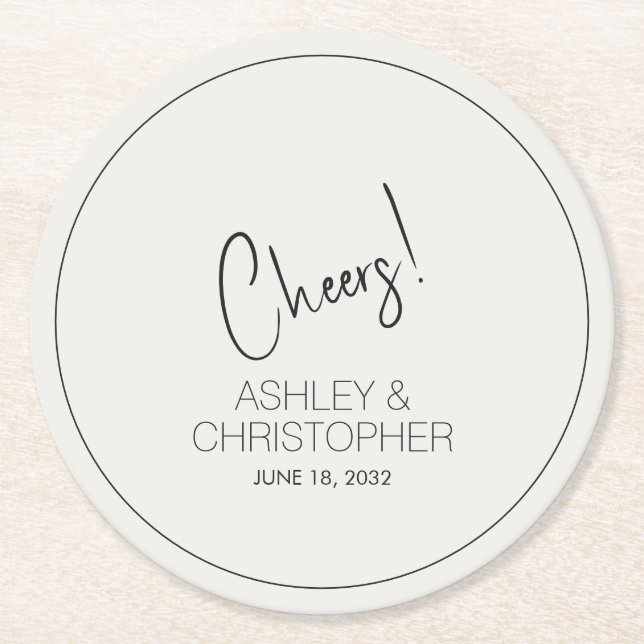 Modern Minimalist Off White Wedding Round Paper Coaster (Front)